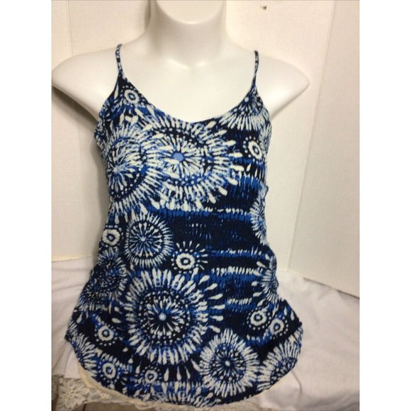 Forever 21 Tops - FOREVER 21 Blue Floral Lined Top Spaghetti Strap Tank Women's Size M